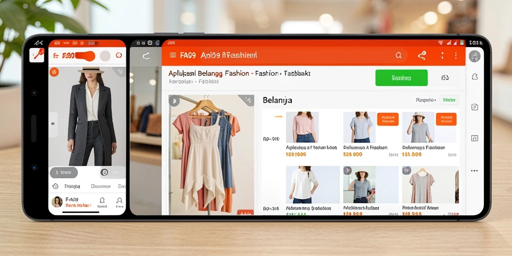 Antarmuka aplikasi FA99 yang menampilkan berbagai pilihan fashion stylish.