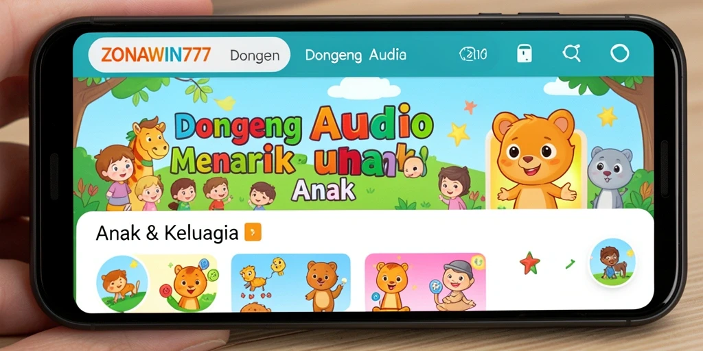 Antarmuka ZONAWIN777 dengan pilihan cerita dongeng audio.